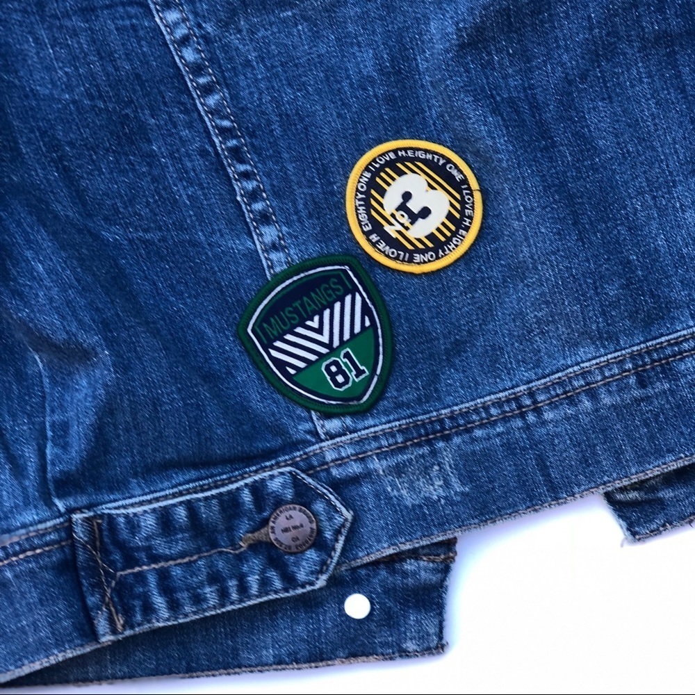 Patchwork Oversized Crop Denim Patch Pin Button - image 5